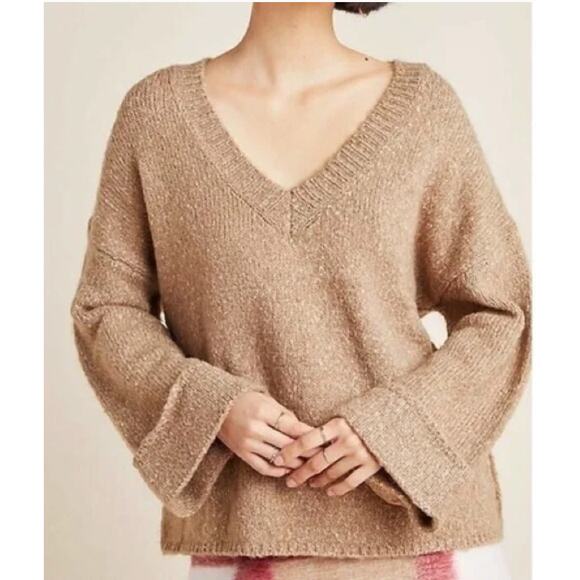 Anthropologie Sweater Womens Small Brown Maggie Fuzzy Pullover Cozy Relaxed Soft - Picture 1 of 12